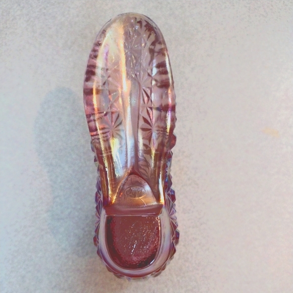 Vintage 70's FENTON Pink Iridescent Daisy  & Button C1990HZ Art Boot 4.25" - Picture 7 of 9